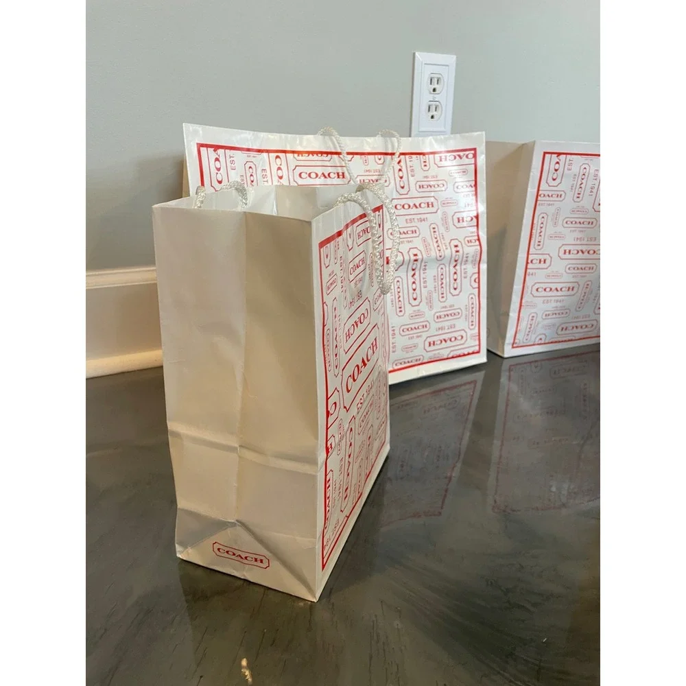 Coach Red Logo Monogram White Paper Shopping Gift Bags Set of 4 Y2K VTG READ